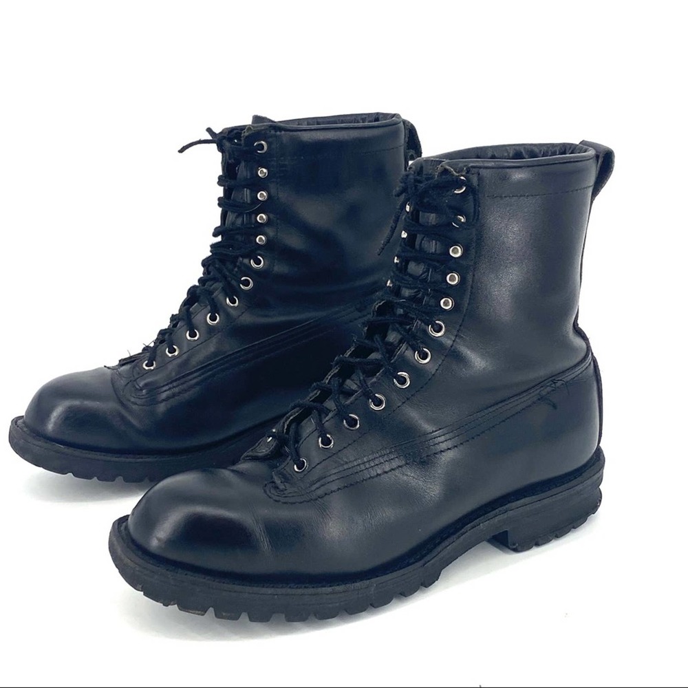 Combat Biker Boots Black Leather steel Toe